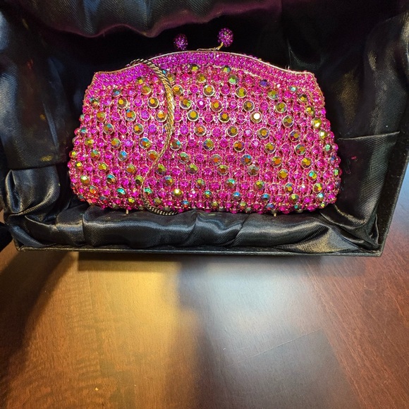 Natasha Couture Pink Rhinestone Evening Clutch